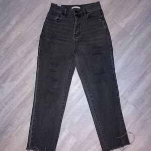 PacSun Black Ankle Cropped Jeans with Distressed Details